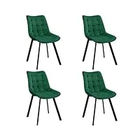 akord | lot de 4 chaises de salle à manger en velours | chaise velour moumoute | chaise matelassée avec pieds en acier | fauteuil coiffeuse | moderne | capacité de charge: 125 kg | vert bouteille