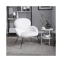 hainew fauteuil de relaxation moderne en tissu peluche, à oreilles, avec accoudoirs et pieds en métal, pour salon, salon, rembourré, charge maximale : 113 kg, blanc