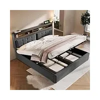sweiko cadres de lit 160x200 cm, adulte lilit double rembourré avec tête de lit et prise usb c, cadre de lit en lin, lit pour adolescent avec sommier à lattes (sans matelas) grey