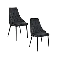 akord | lot de 2 chaises de salle à manger en velours | chaise velour moumoute | chaise matelassée avec pieds en acier | fauteuil coiffeuse | moderne | capacité de charge: 125 kg | noir