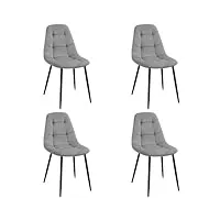 akord | lot de 4 chaises de salle à manger en velours | chaise velour moumoute | chaise matelassée avec pieds en acier | fauteuil coiffeuse | moderne | capacité de charge: 125 kg | gris