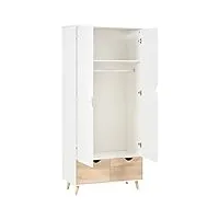 homcom armoire de rangement design scandinave - armoire de chambre - armoire 2 portes avec penderie et étagère - 2 tiroirs coulissants - chêne blanc