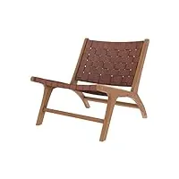 rendez vous déco - fauteuil - kuna - fauteuil détente 1 place en teck avec assise et dossier en cuir tressé marron - l.65 cm x p. 76 cm x h.69,5 cm - 9 kg