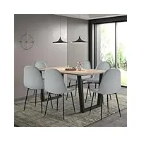 hallowood furniture dudley grande table de salle à manger de 150 cm avec 6 chaises en tissu gris argenté – table de salle à manger avec pieds épais en métal noir en forme de u – table de cuisine pour