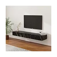 povison meuble tv flottant moderne 180cm avec 4 tiroirs, meuble tv suspendu pierre frittée mate noire, etagère tv avec rangement pour salon, aucun assemblage requis, 180 * 40 * 20cm