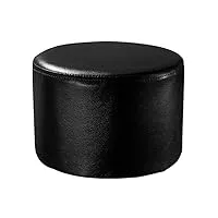 cuir rembourré rond pouf pouf,pouf repose-pieds en bois massif cuir salon table basse petit banc-noir 29x29x19cm(11x11x7inch)