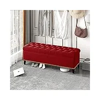 banc de rangement en velours, repose-pieds de rangement de luxe, banc de bout de lit, banc avec boutons,rouge,100x40x45cm(39x16x18inch)