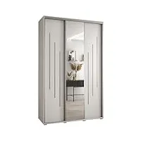 abiksmeble davos 9 150 armoire à trois portes coulissantes pour chambre à coucher - moderne armoire de rangement avec miroir, tringle et Étagères - 235,2 x 150 x 45 cm - blanc blanc argent