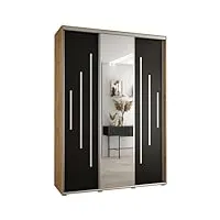 abiksmeble davos 13 170 armoire à trois portes coulissantes pour chambre à coucher - moderne armoire de rangement avec miroir, tringle et Étagères - 235,2 x 170 x 60 cm - artisan noir argent