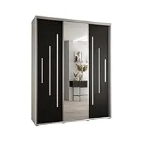 abiksmeble davos 13 200 armoire à trois portes coulissantes pour chambre à coucher - moderne armoire de rangement avec miroir, tringle et Étagères - 235,2 x 200 x 45 cm - blanc noir argent