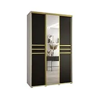 abiksmeble davos 11 150 armoire à trois portes coulissantes pour chambre à coucher - moderne armoire de rangement avec miroir, tringle et Étagères - 235,2 x 150 x 60 cm - blanc noir or
