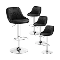 yaheetech lot de 4 tabourets de bar en similicuir hauteur réglable de 86 cm à 107,5 cm chaises de bar assise pivotante repose-pied carré tabourets hauts cadre métallique galvanisé noir
