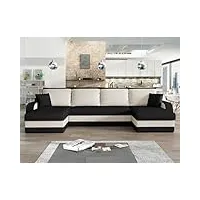 best mobilier - valos - canapé panoramique en u - 7 places - convertible avec coffre - en velours - noir/blanc