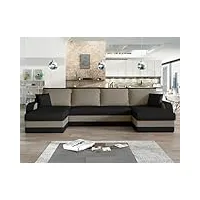 best mobilier - valos - canapé panoramique en u - 7 places - convertible avec coffre - en velours - noir/gris