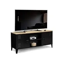 idmarket - meuble tv 113 cm ester 2 portes métal noir et plateau bois design industriel