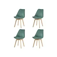 eggree lot de 4 chaise en velours sgs tested chaise salle a manger scandinaves chaise de cuisine rembourrée avec pieds de bois hêtre, velours - vert eau