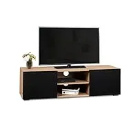 idmarket - meuble tv 113 cm eli bois façon hêtre portes noires