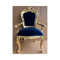 casa padrino chaise de salle à manger baroque de luxe bleu royal/or - chaise de style baroque fait main avec accoudoirs et tissu velours élégant - mobilier de salle à manger de style baroque