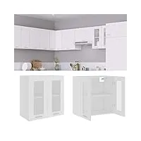 toshilian meuble haut de cuisine, armoire de cuisine murale élément haut armoire en verre suspendue blanc 60x31x60 cm aggloméré