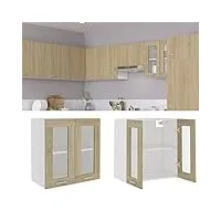 toshilian meuble haut de cuisine, armoire de cuisine murale élément haut armoire en verre suspendue chêne sonoma 60x31x60 cm aggloméré