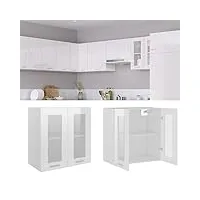 toshilian meuble haut de cuisine, armoire de cuisine murale élément haut armoire en verre suspendue blanc brillant 60x31x60 cm aggloméré