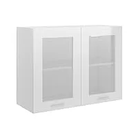 toshilian meuble haut de cuisine, armoire de cuisine murale élément haut armoire en verre suspendue blanc brillant 80x31x60 cm aggloméré
