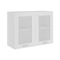 toshilian meuble haut de cuisine, armoire de cuisine murale élément haut armoire en verre suspendue blanc 80x31x60 cm aggloméré