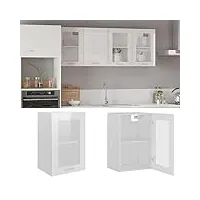 toshilian meuble haut de cuisine, armoire de cuisine murale élément haut armoire en verre suspendue blanc brillant 40x31x60 cm aggloméré