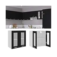 toshilian meuble haut de cuisine, armoire de cuisine murale élément haut armoire en verre suspendue noir 60x31x60 cm aggloméré