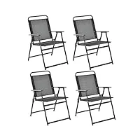 goplus ensemble de chaises pliantes d'extérieur, lot de 4 chaises de jardin, chaises pliantes en tissu respirant avec accoudoirs, cadre en métal, chaises portables pour jardin, terrasse, patio