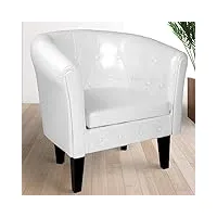 helloshop26 fauteuil chesterfield avec repose pied en synthétique avec éléments décoratifs touffetés chaise cabriolet tabouret pouf meuble de salon blanc 01_0000109