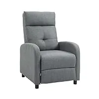 homcom fauteuil de relaxation fauteuil de salon relax inclinable manuellement avec repose-pied revêtement effet lin capacité de charge 150 kg design moderne gris