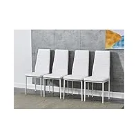 lot de 4 chaises de salle à manger, siège rembourré simili cuir pour salle à manger, séjour, capacité 100 kg, 41 x 41 x 92 cm (blanc)