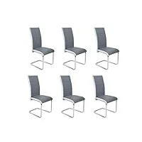 lot de 6 chaises de salle à manger, siège rembourré simili cuir pour salle à manger, séjour, capacité 120 kg, 43 x 44.5 x 97 cm, gris