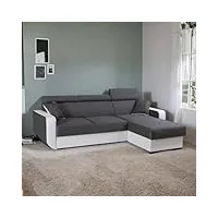 tendencio canapé d'angle empero avec têtières réglable. moderne et design (gris et blanc, angle l)