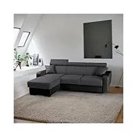 tendencio canapé d'angle empero avec têtières réglable. moderne et design (gris et noir, angle l)