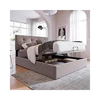 komhtom lit simple rembourré lit coffre avec tête de lit réglable cadre de lit plateforme avec rangement sous le lit,sommier à lattes en bois(sans matelas) (90x200cm)