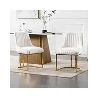 wahson chaises salle à manger lot de 2 chaises de salle à manger en velours chaise de cuisine avec pied doré, chaise salle a manger moderne avec coussin Épais, blanc