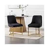 wahson chaises salle à manger lot de 2 chaises de salle à manger en velours chaise de cuisine avec pied doré, chaise salle a manger moderne avec coussin Épais, noir