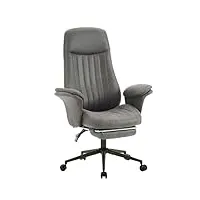 chaise de bureau ergonomique à haut dossier - design moderne - en daim - pivotante et réglable - avec repose-pieds - gris