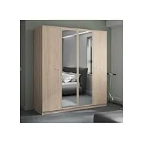 tousmesmeubles armoire 4 portes 2 miroirs chêne blond - maille - l 181 x l 60 x h 200 cm - neuf