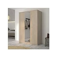 tousmesmeubles armoire 3 portes 1 miroir chêne blond - maille - l 136 x l 60 x h 200 cm - neuf