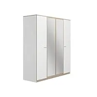 tousmesmeubles armoire 4 portes 2 miroirs blanc/chêne blond - maille - l 181 x l 60 x h 200 cm - neuf