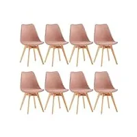 eggree lot de 8 chaise salle à manger scandinaves sgs tested chaise rembourrée de cuisine rétro chaise de bureau avec pieds en bois de hêtre massif, rose fumé