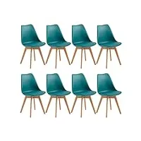 eggree lot de 8 chaise salle à manger scandinaves sgs tested chaise rembourrée de cuisine rétro chaise de bureau avec pieds en bois de hêtre massif, turquoise