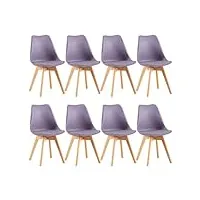 eggree lot de 8 chaise salle à manger scandinaves sgs tested, chaise rembourrée de cuisine rétro chaise de bureau avec pieds en bois de hêtre massif, violet gris