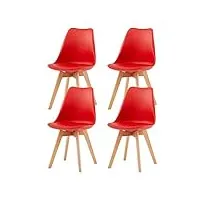 eggree lot de 4 chaise salle à manger scandinaves sgs tested chaise rembourrée de cuisine, rétro chaise de bureau avec pieds en bois de hêtre massif, rouge