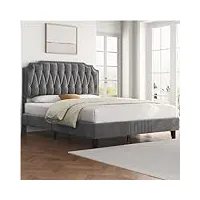 yaheetech lit double 140×200cm capitonnée réglable en hauteur cadre de lit en bois avec sommier à lattes pieds en bois massif et métal