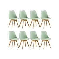 eggree lot de 8 chaise salle à manger scandinaves sgs tested, chaise rembourrée de cuisine rétro chaise de bureau avec pieds en bois de hêtre massif, la glace verte