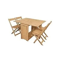ensemble table pliable et 4 chaises salle à manger en bois de pin